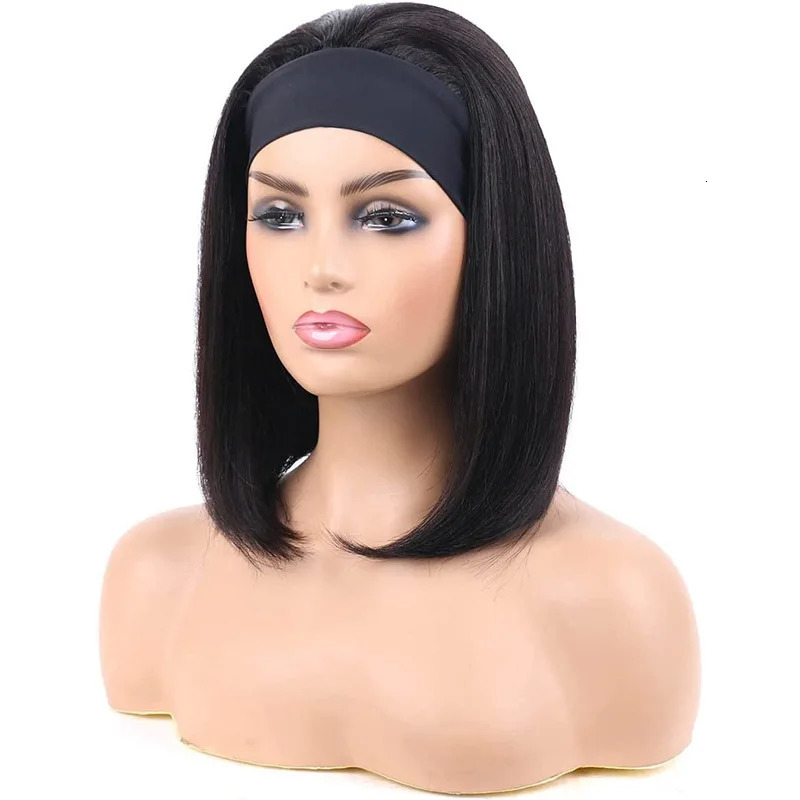 Straight Short Bob Wigs with Headband 10 12 14 inch Synthetic Machine Made Wigs for Black Women Cosplay Heat Resistant 250325