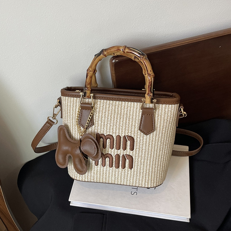 Free Shipping 2025 New Designer Fashionable Commuting Handbag Bamboo Vegetable Basket Single Shoulder Diagonal Cross Bag For Women New Free Delivery D