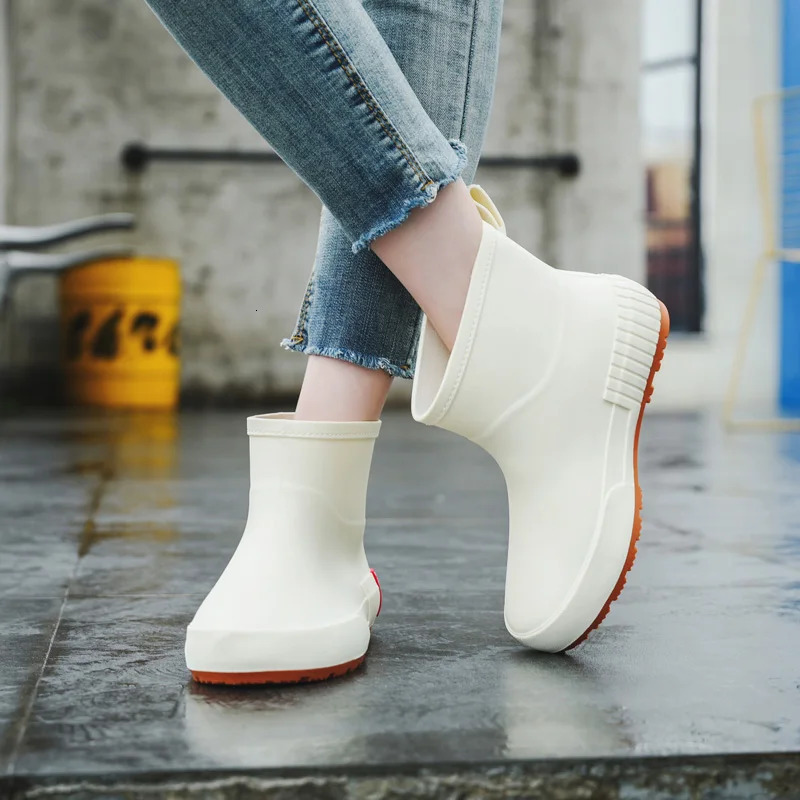 1 pair of white womens low top rain boots anti slip and waterproof short tube water shoes lightweight wearresistant 250317