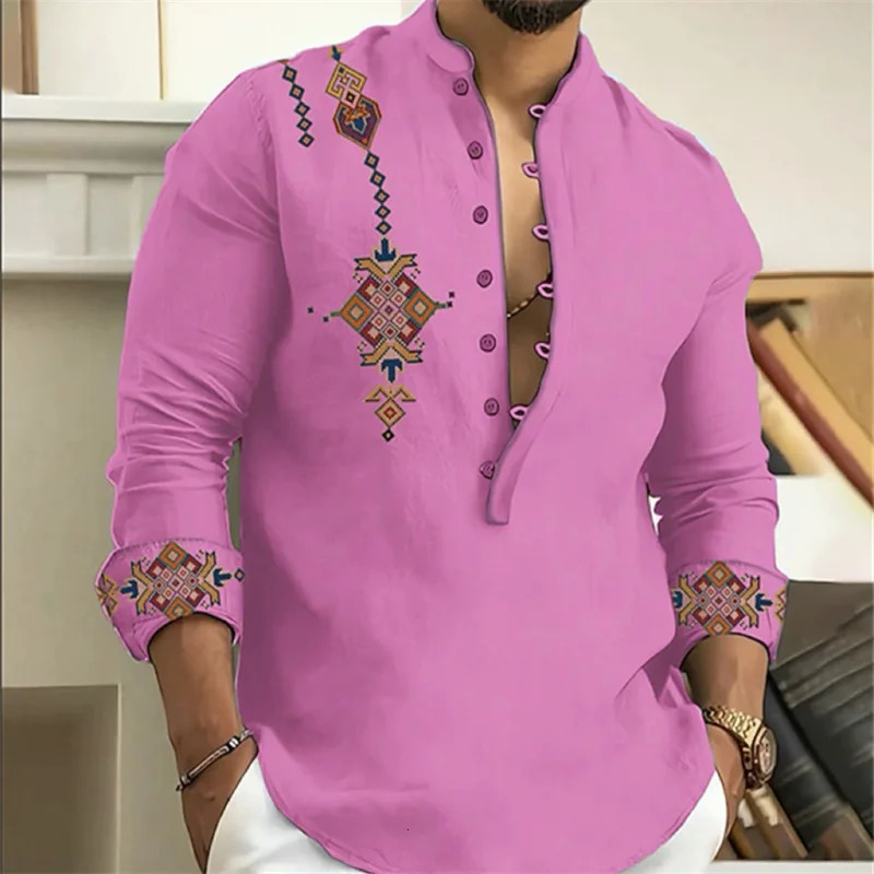 15-color mens shirt tribe pattern printing retro geometry leads outdoor street long-sleeved shirt super large size XS-6XL 250321