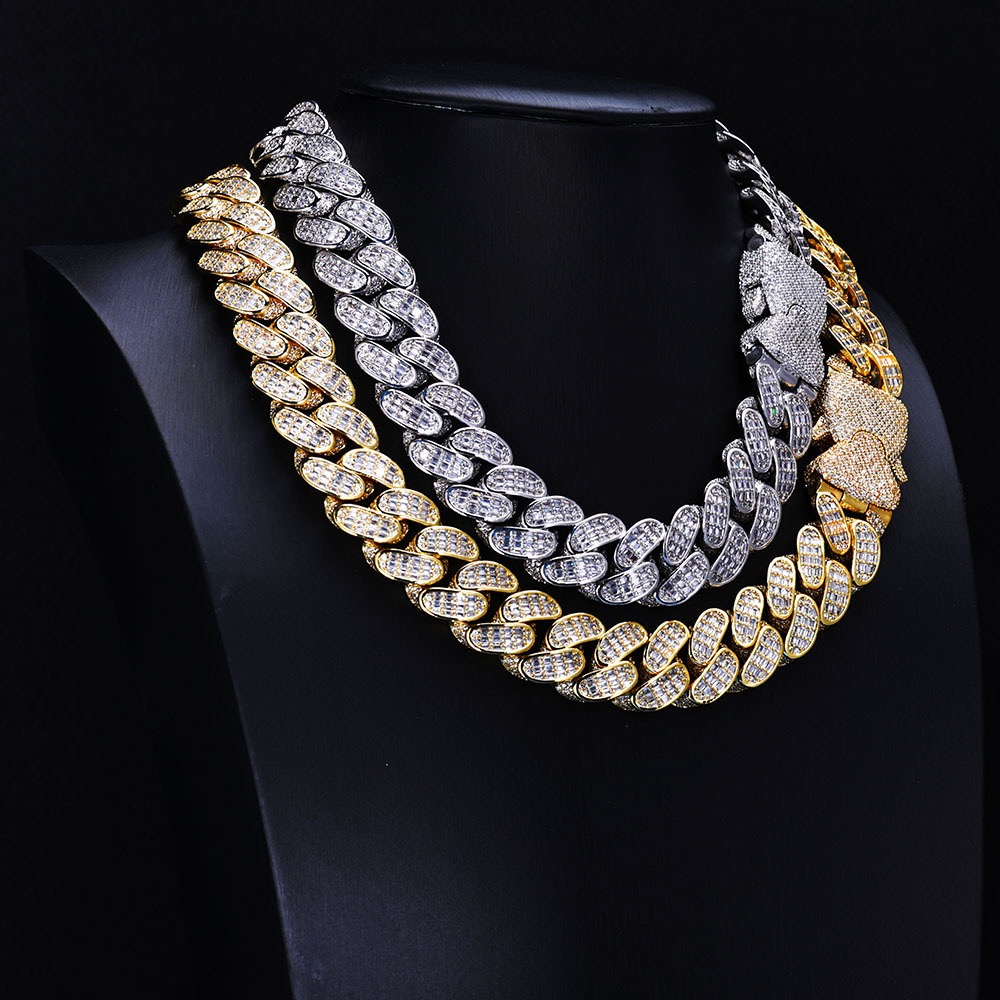 Pass the test 18H mm gold Cuban Chain Choker Miami Cuban Chain Moissanite men's necklace