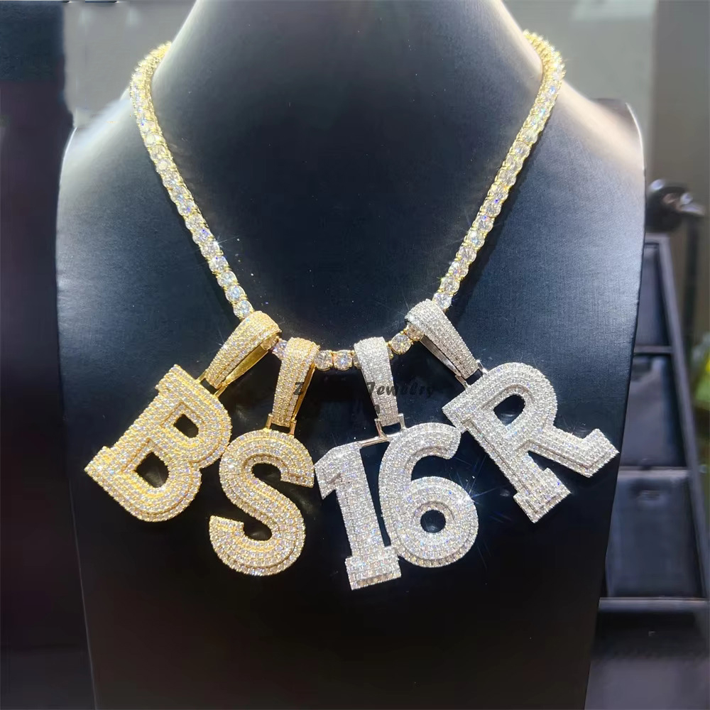 Rapper Style 925 Sterling Silver Chain Featuring Moissanite Encrusted Alphabets & Numbers - Exclusive Customization Available