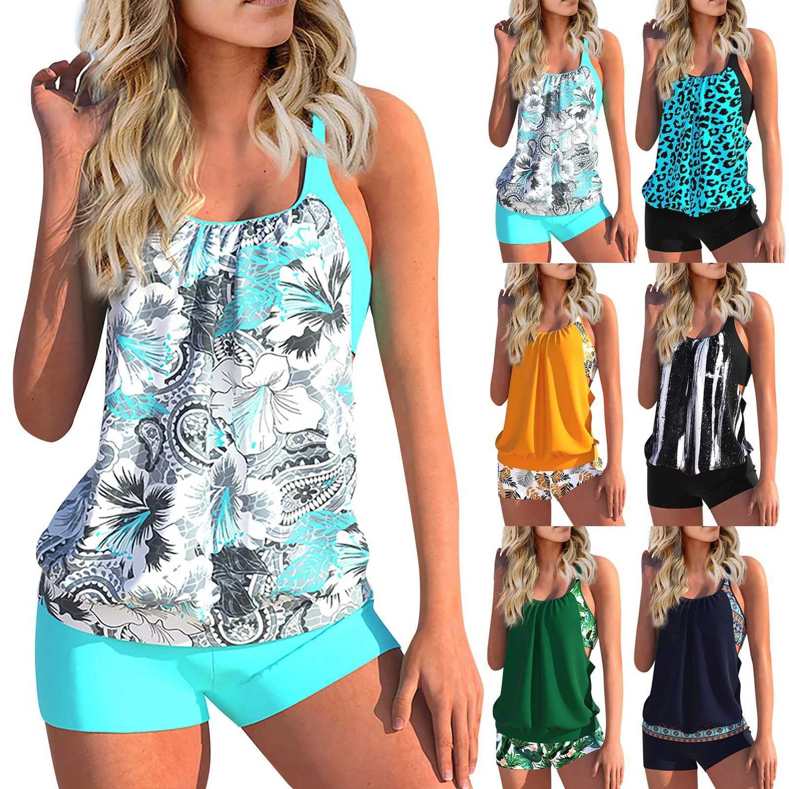 Womens sexy slim fit printed sling split boxing shorts bikini plus swimsuit two-piece comfortable and beautiful Roupas FininaXJ250324