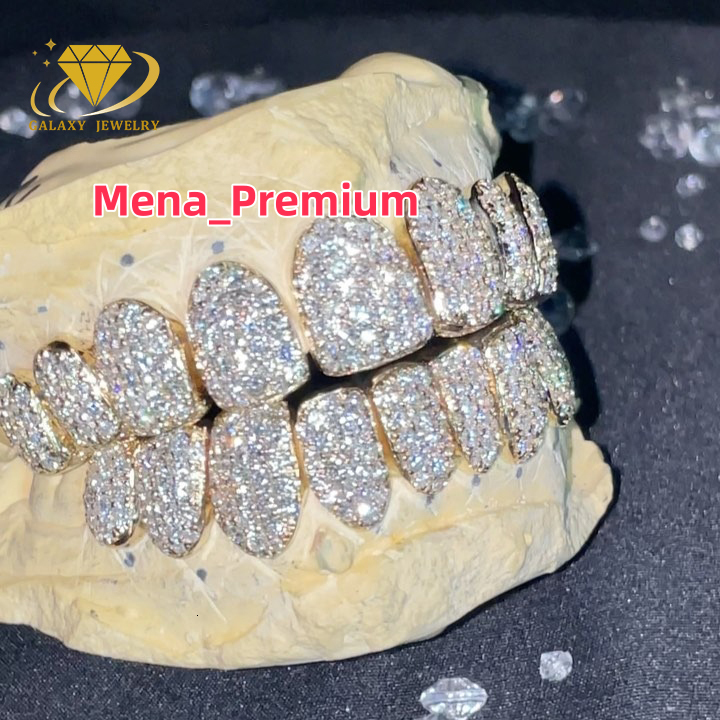 925 Silver Rose Gold Plated Custom Diamond Grills Teeth Grillz 10 Top 10 Bottom Round Brilliant Cut Vvs Moissanite Grillz