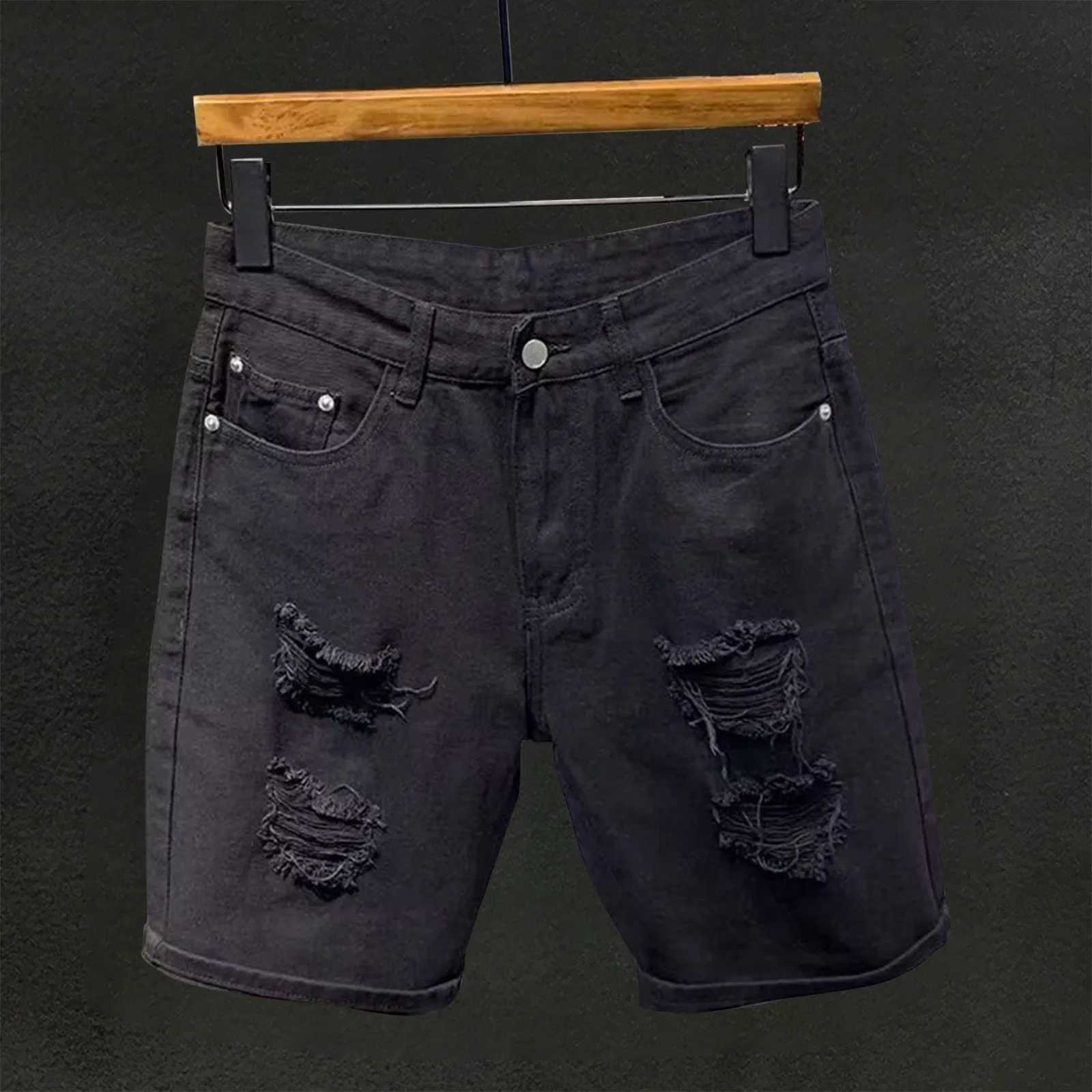 Mens Summer Ripped Denim Shorts High Quality Straight Quarter Pants Men Plus Size Workout Gym High Quality Shorts T250603