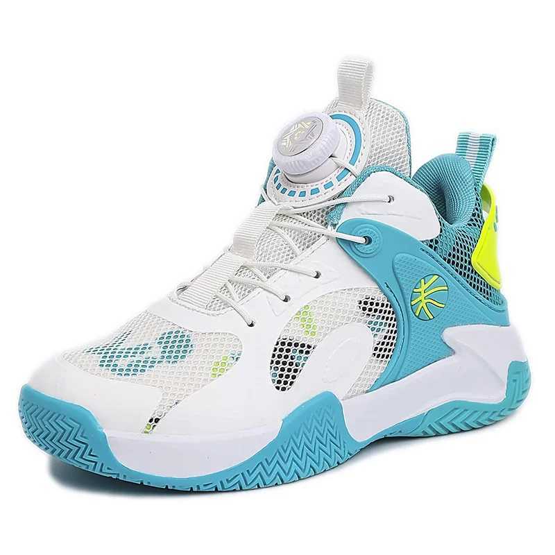 Design of Rotating Button for Childrens Sports Shoes Childrens Basketball Shoes Boys High Top Sports Shoes Anti Slip Outdoor Students Running Shoes W2