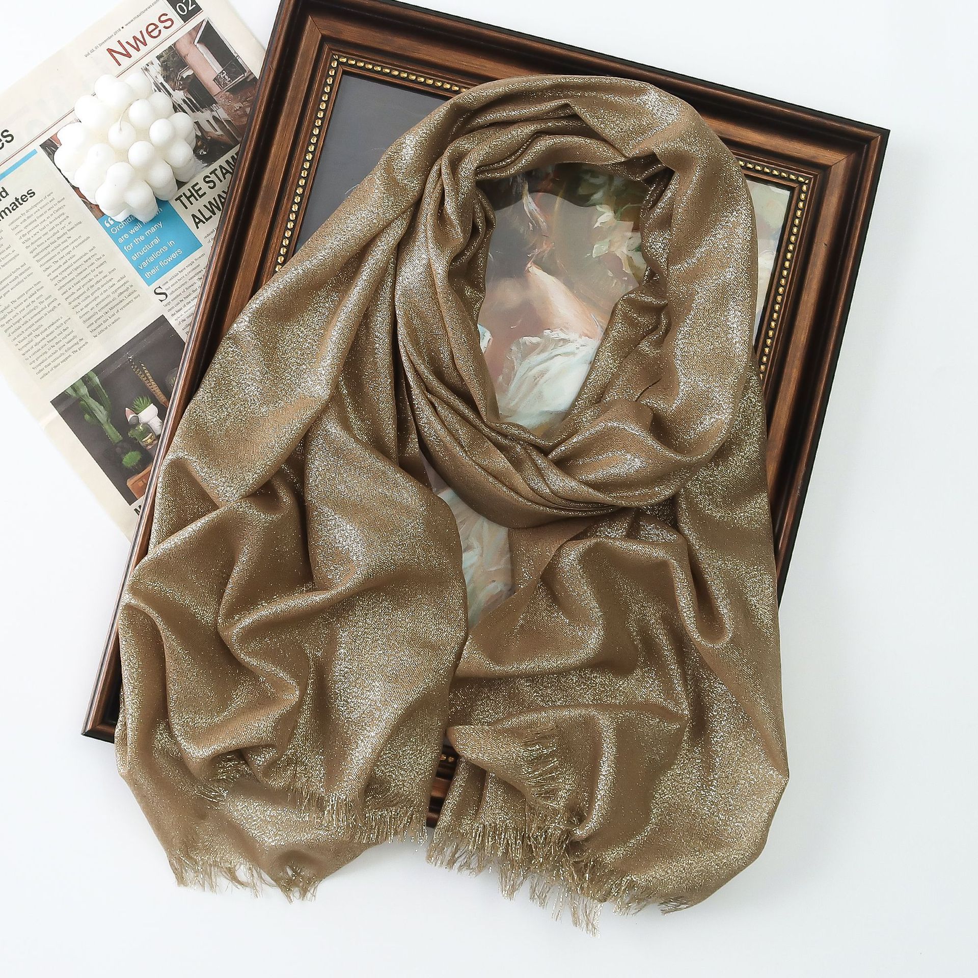 K219 Factory direct sales new spring and summer solid color long scarf rayon gold and silver silk bright silk scarf women's single color long