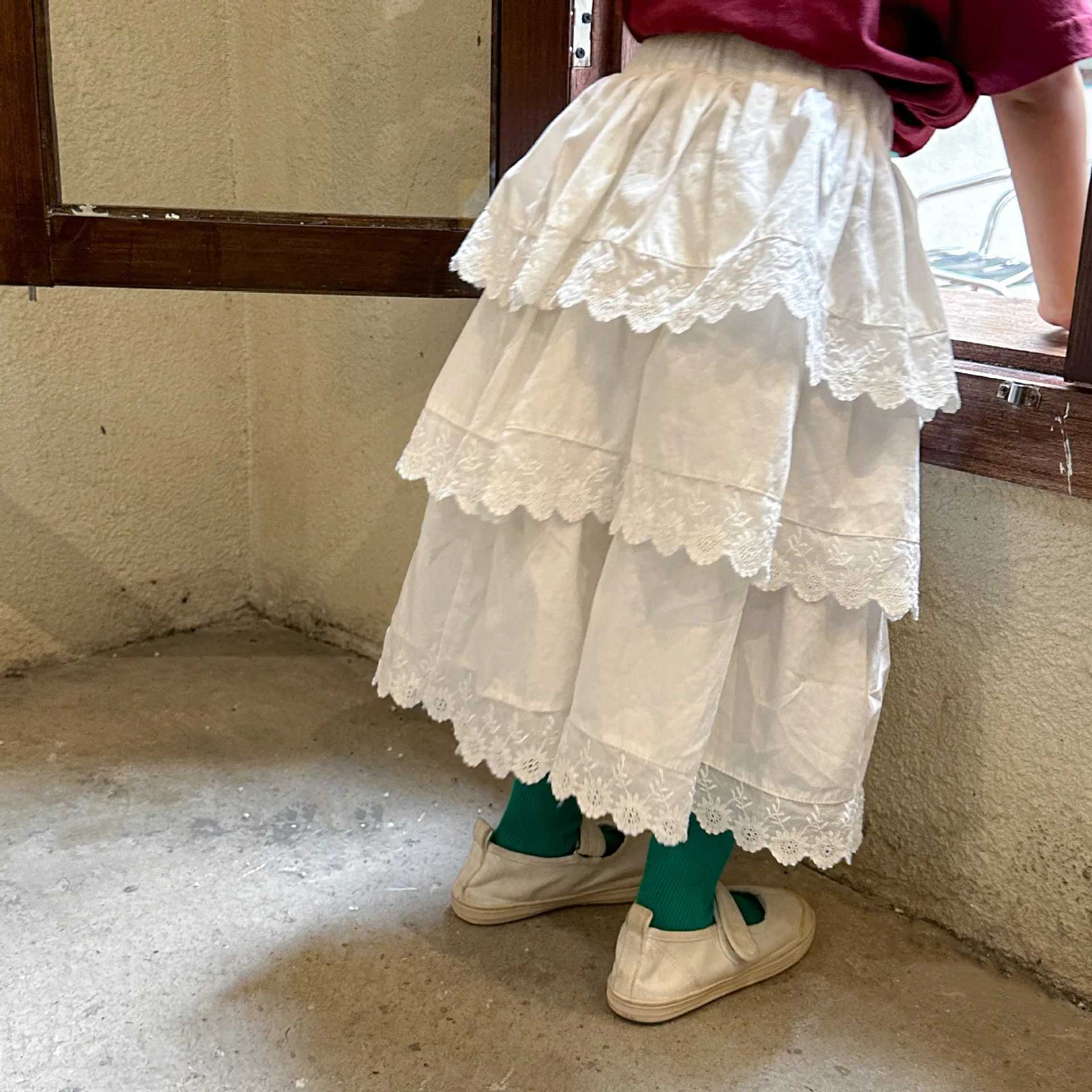 Girl Half length Skiing Lace Princess Skiing Pure Cotton Childrens Clothing 2024 Spring/Summer Autumn Baby Cake Long SkiingT250325