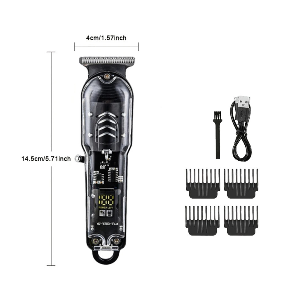 Transparent Body Electric Hair Clipper Professional Trimmer USB Rechargeable Hair Cutting Machine For Men Holiday Gift For Him 250324