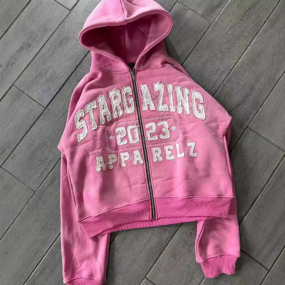 fashion letter embroidery loose sweatshirt cardigan hooded unisex top gift for man