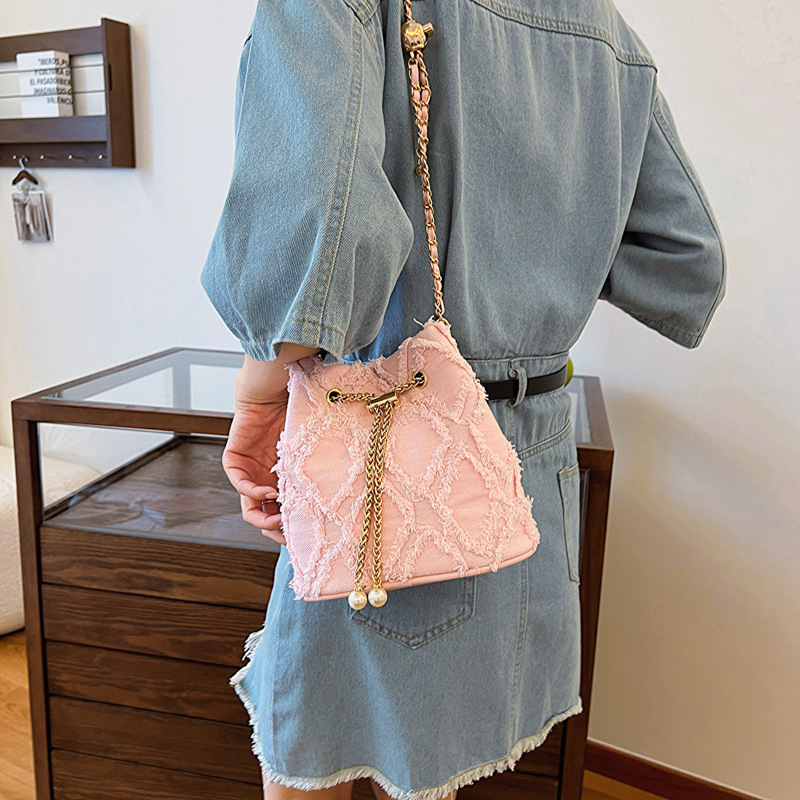 Denim bag Summer patchwork one-shoulder bucket bag for women crossbody 2025