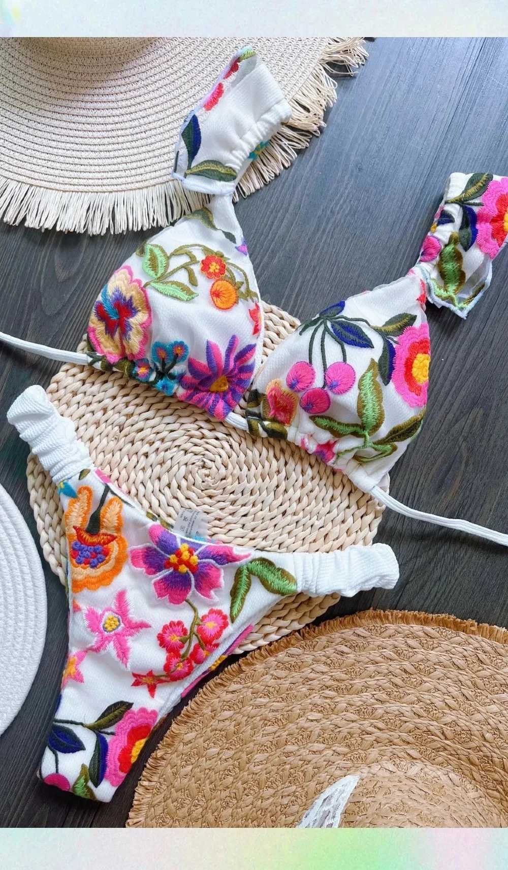 RUOTONSEPT 2024 new sexy handmade embroidered bikini set womens swimwear Triang swimwear Brazilian Biquinis swimwearXJ250324
