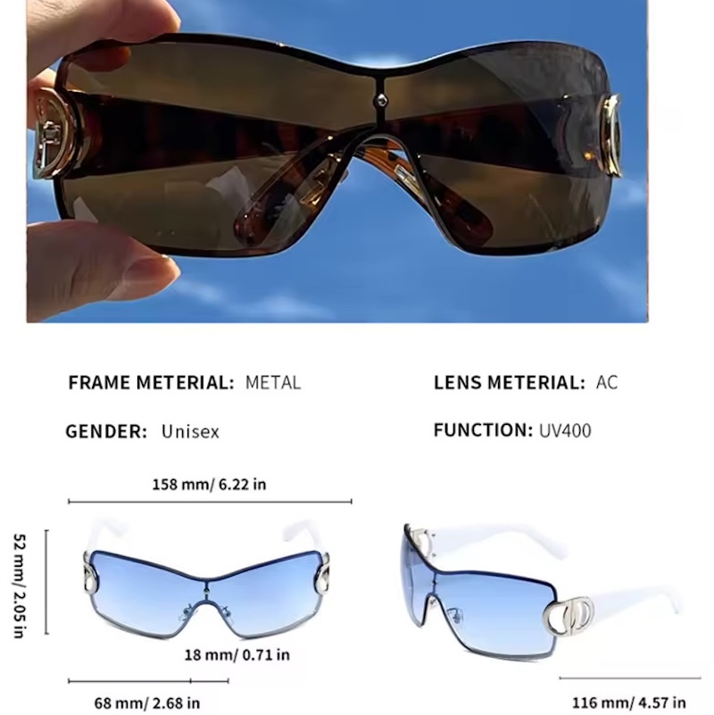 Women's Luxury Sunglasses Vintage Gradient Y2K Style Sun Glasses Steampunk Rimless Pilot Goggles Uv400 Glasses for Spicy Girls Cycling One-Piece 