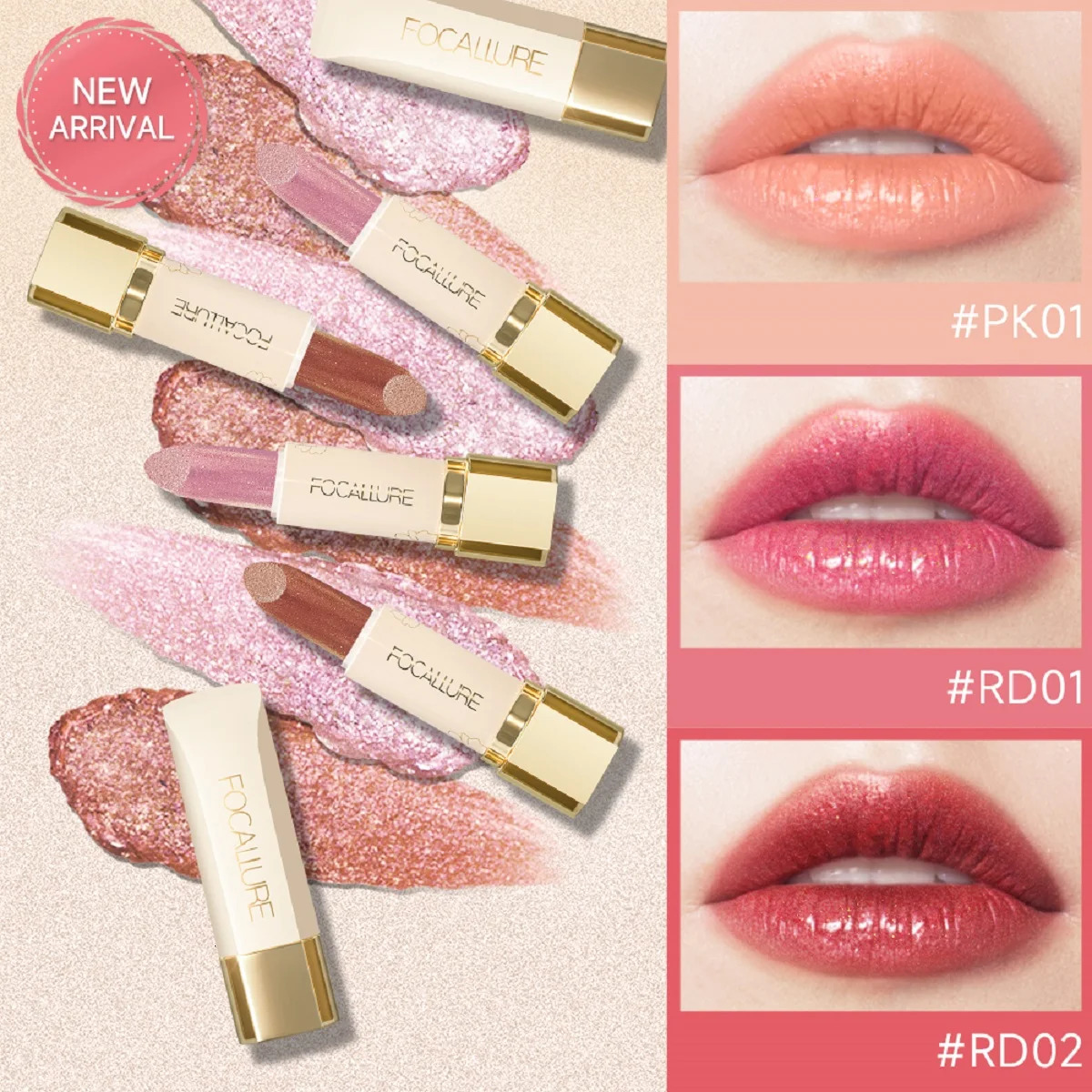 FOCALLURE Glitter Lip Balm 8 Colors Shimmer Lips Plumper Moisturizing Lipstick Long Lasting Waterproof Lip Care Makeup Cosmetics 250324