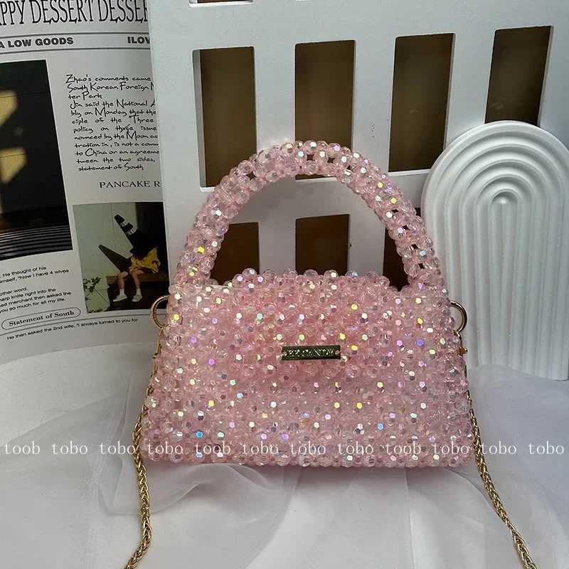 Summer Sparkling Pink Clutch Bag Acrylic Beaded Womens Handbag Fashion Cross Body Meal Bag Z250324