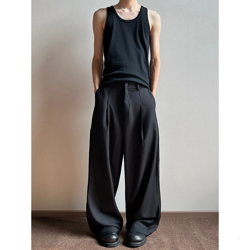 Grey black suit pants mens oversized fashionable social mens dress pants Korean loose wide leg pants mens office pants 250321