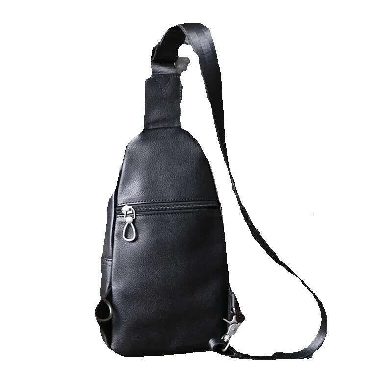 Men's Leather Chest Bun Head Layer Real Cowhide Crossbody Casual Retro Youth All-In-One Shoulder Classic Men's Bag