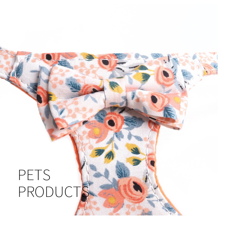 Fresh Style No Pull Dog Harness with Leash, Soft Lightweight Floral Pattern with Bow Puppy Harness, Adjustable Step in Style Pet Harness for Small Med