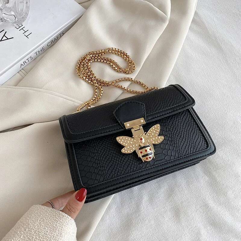 Bee PU Leather Crossbody Bags For Women Chains Shoulder Messenger Bag Female Ladies Satchels Sg Handbags Designer