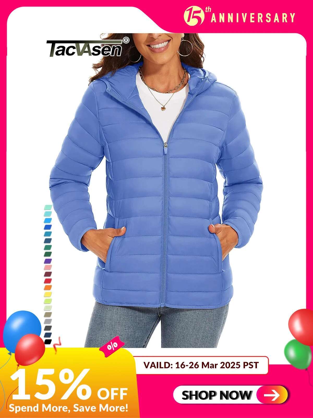 TACVASEN Full Zip Up Hooded Puffer Jacket Womens Winter Quilted Warm Coats Casual Windbreaker Padded Lightweight Outdoor Outwear