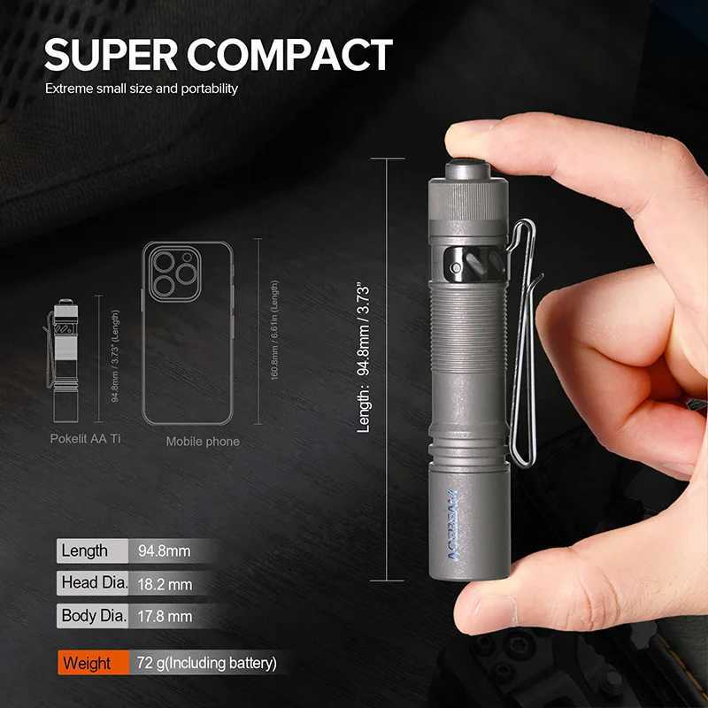ACEBEAM Pokelit AA Titanium EDC Flash 1000 Lumens 114m 14500 Rechargeable Battery Compact Daily EDC Z250325
