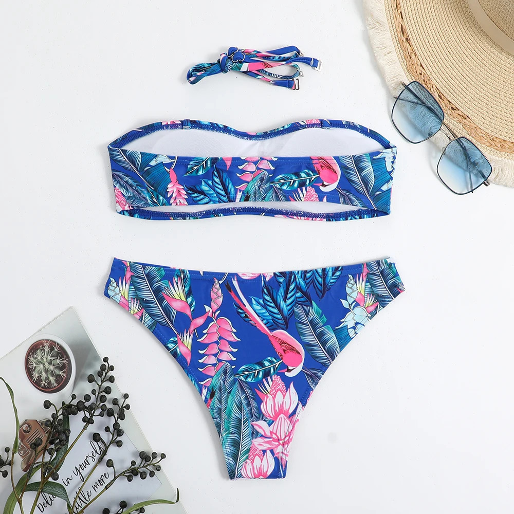 2024 Printed Strapless Two Piece Bikini Set Womens Swimsuit 250321