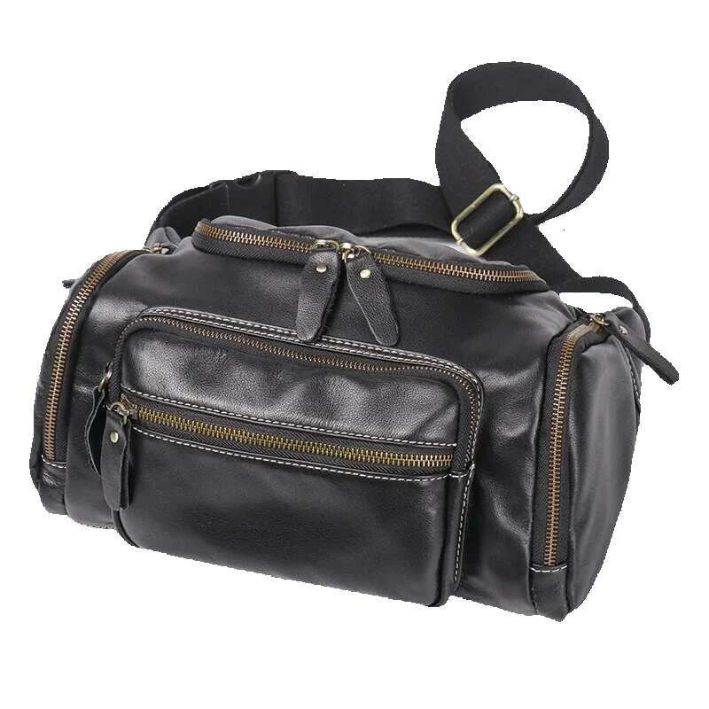 LUOKIR Genuine Men's Chest Large Capacity Oil Leather Waist Bag, Sports Cowhide Shoulder Crossbody Bag