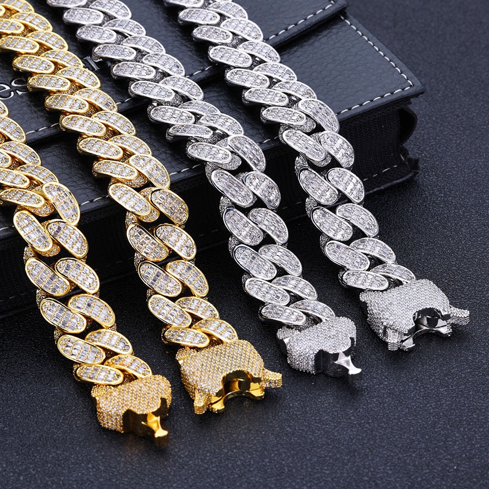 Pass the test 18H mm gold Cuban Chain Choker Miami Cuban Chain Moissanite men's necklace