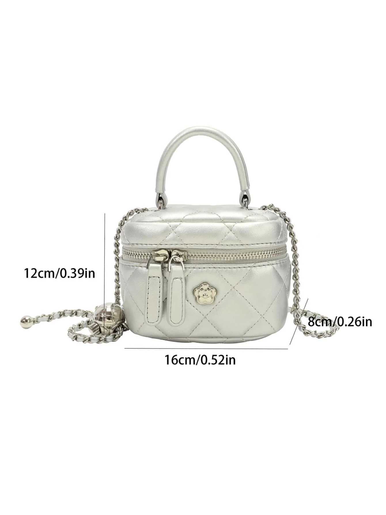 Womens Silver Bag 2024 New Lingge Embroidered Thread Single Shoulder Small Square Bag Mini Chain Cross Body Bucket Bag Z250324