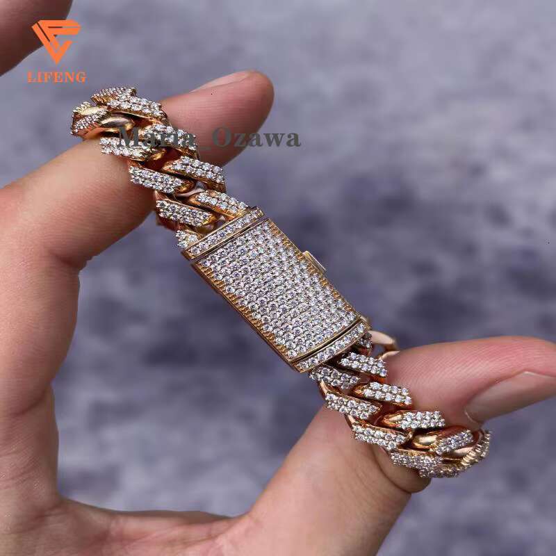 12Mm Ice Out VVS Moissanite Sterg Sier K Chain Hip Hop Cuban Necklace Bracelet For Men And Women