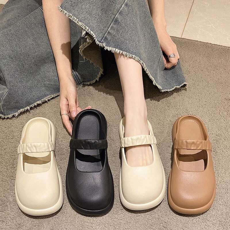 Mary Jane Platform Slippers Woman Flat Designer Women's Sandals Summer 2025 Casual Beach Footwear Girls Indoor Fashion