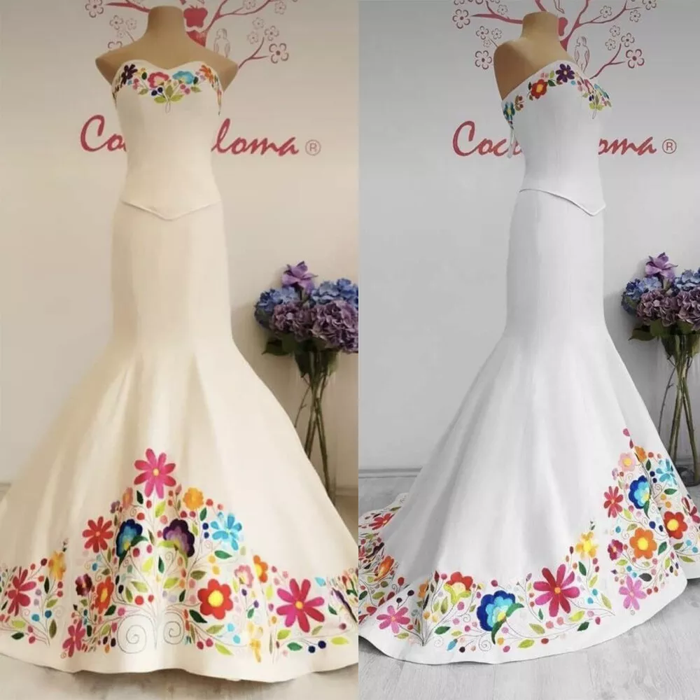 Floral Embroidery Mermaid Wedding Dresses Strapless Sleeveless Long Satin Elegant Bridal Gown Back Lace-up 2025 Classic bride Dress