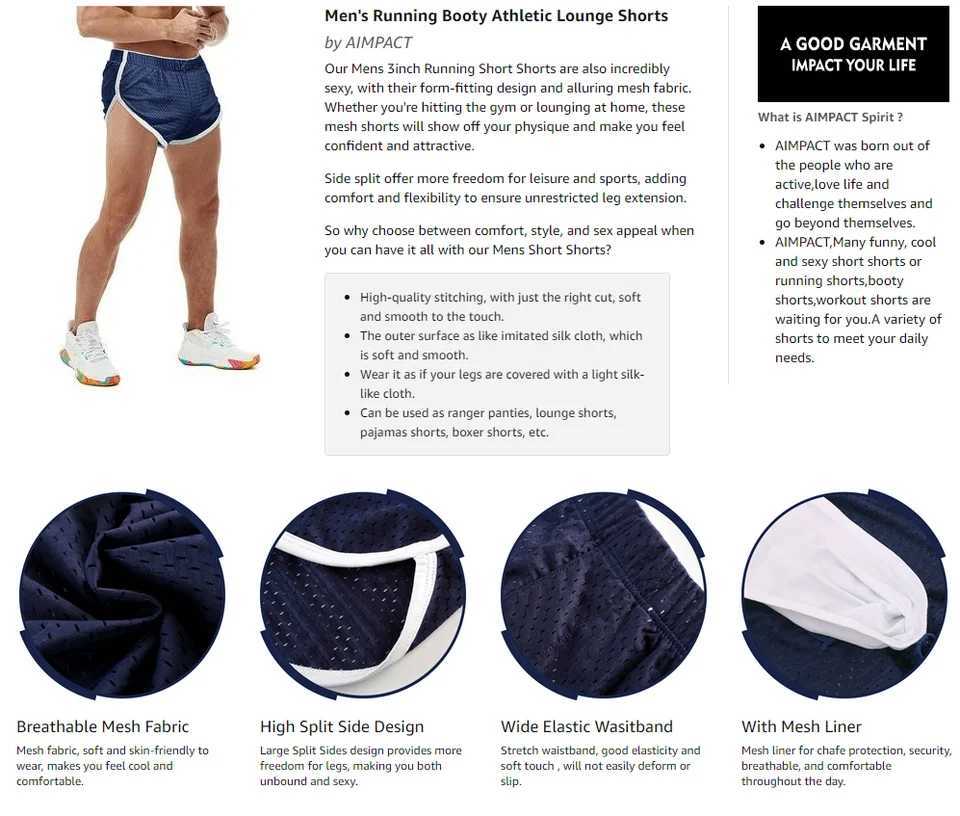 AIMPACT Mens Mesh Boots Shorts 3-inch Lounge Running Shorts with Split Side W250324