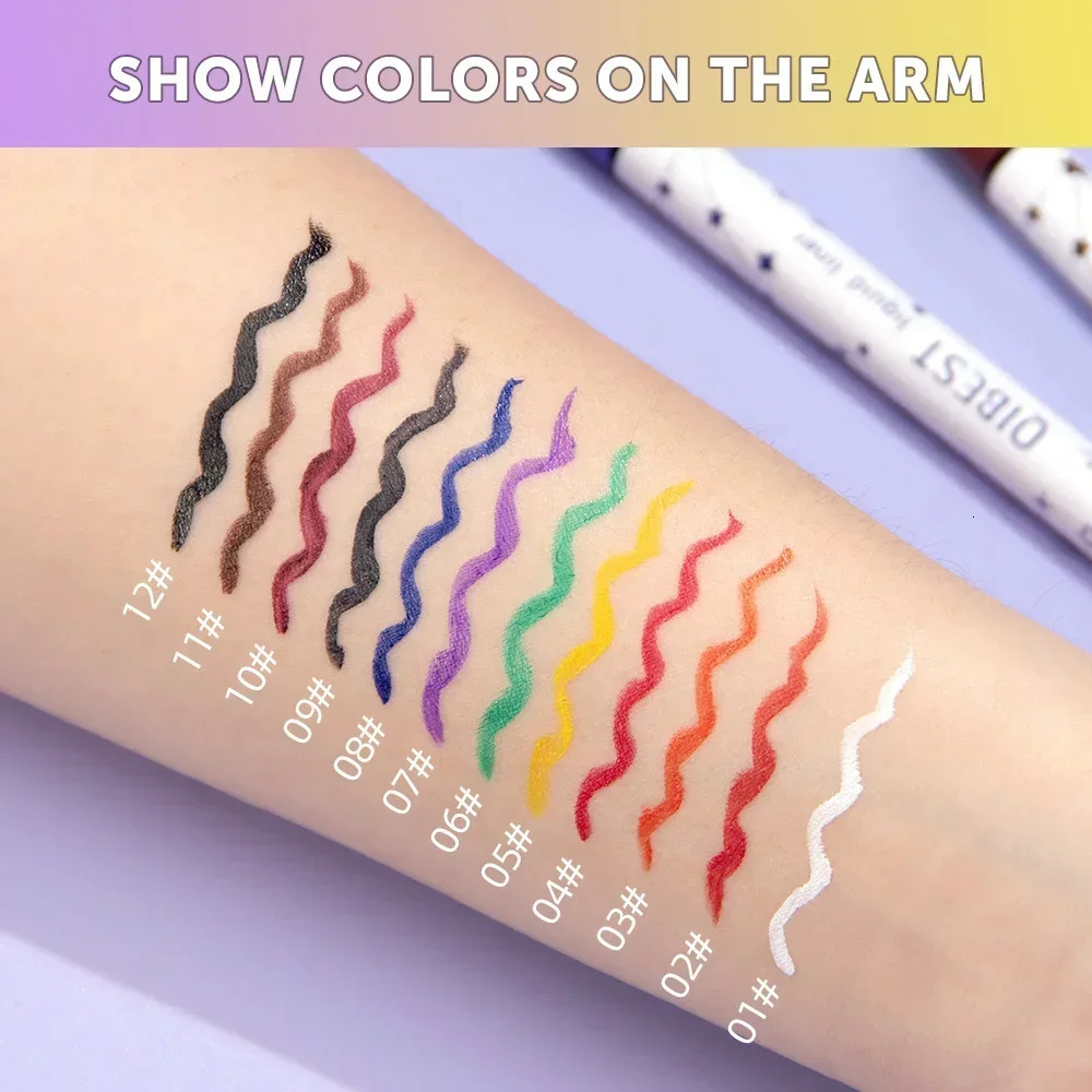12 Colours Colourful Eyeliner Liquid Waterproof Matte Liquid Eyeliner Pen Long Lasting Green Yellow Purple Blue White Eye Liner 250324
