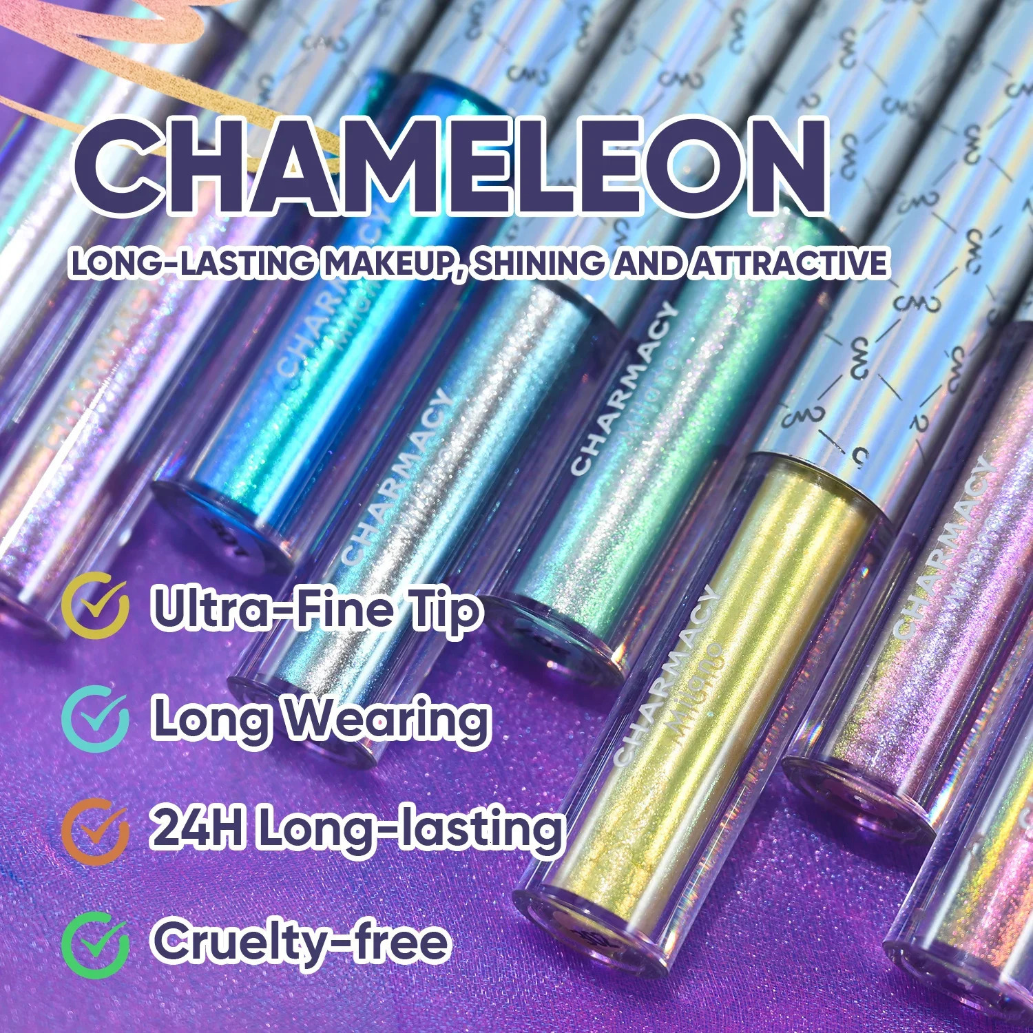 CHARMACY Color Duochrome Glitter Liquid Eyeliner Waterproof Long-lasting Ultra-Fine Tip Smudge-proof Eye Liner Makeup 250324