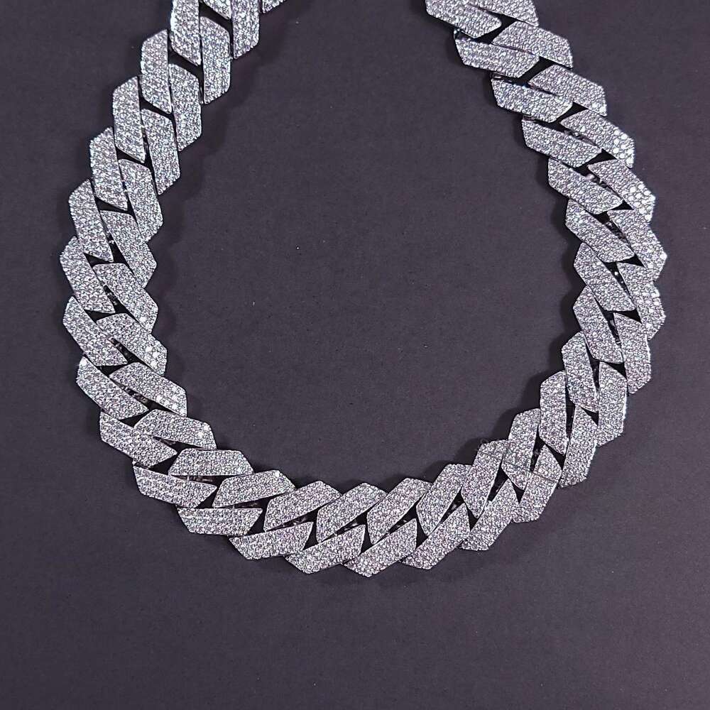 12mm 100% Handmade Setting 3 Row Vvs Moissanite Diamond Iced Out Cuban Link Chain 925 Sterling Silver Necklace