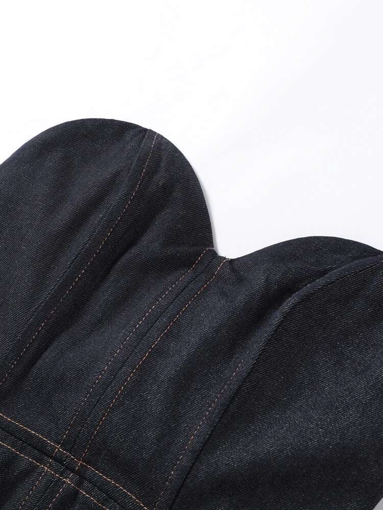 Chic Denim Tube Blazer Pants Suits 3 Pieces Women Notched Single Breasted Jacket Wide Leg Trousers Sets Female Office Spring