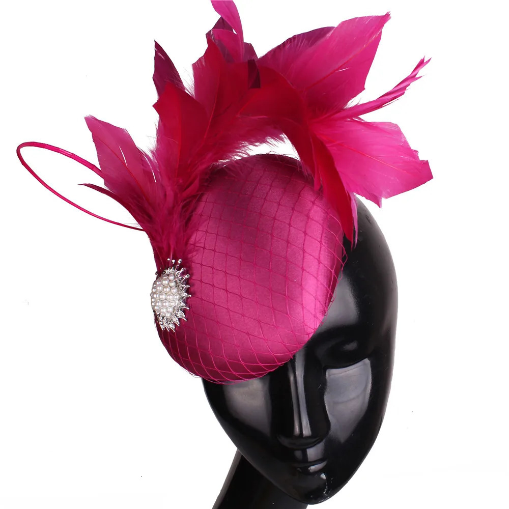 Beautiful magenta satin hair charming hat party formal church lady millionaire hat brides wedding headdress 250322