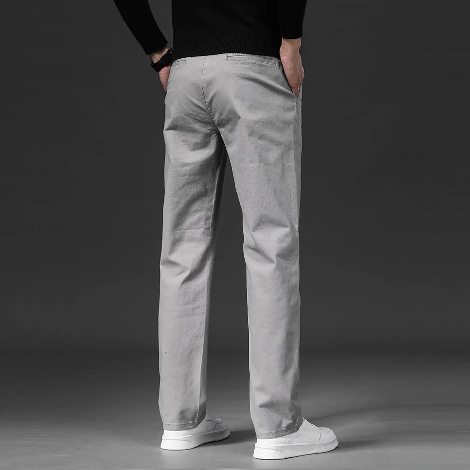 spring casual pants mens straight cotton stretch Chino Trouser workwear khaki fashion regular 250322