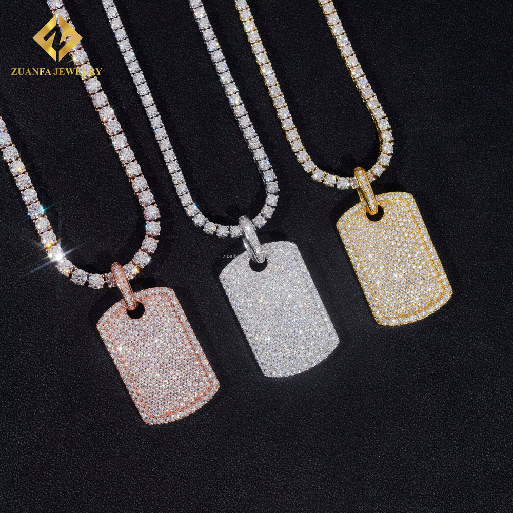 Lowest Factory Price Retail GRA Certificate Fully Iced Out Hip Hop Jewelry 925 Silver Moissanite Diamond Dog Tag Pendant Set