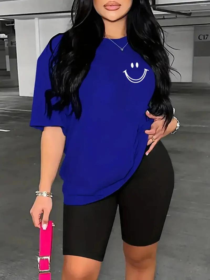 Womens Tracksuits Summer Casual Loose Fit Large Size Letter Print Round Neck Short Sleeved T-shirt Shorts Two-piece Set