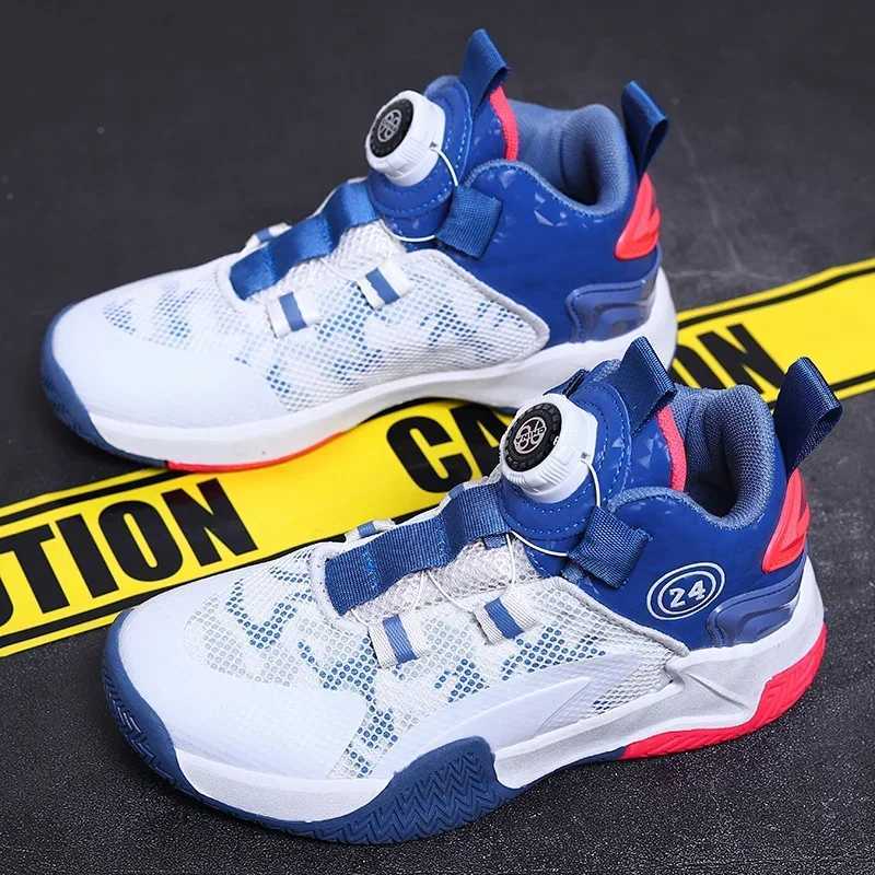 Childrens basketball shoes breathable boys and girls button anti slip sports childrens outdoor leather mat coach sports shoes W250324