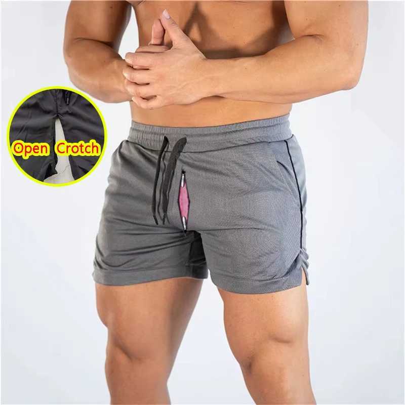 Mens sexy open crotch pants with double hidden zipper shorts sports and fitness without crotch mini Trouser gay outdoor sex Trouser shorts W250324