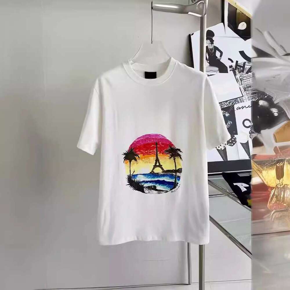 Women's Printed Loose Shoulder Mid Size Versatile Short Sleeved T-Shirt Korean B5