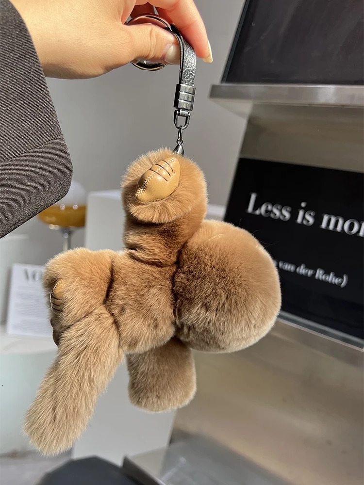 14CM Lucky Little Monkey Cute Rex Rabbit Hair Long Arm Monkey Car Keychain Pendant Cute Pompom Plush Doll Bookbag Pendant Gift 250322