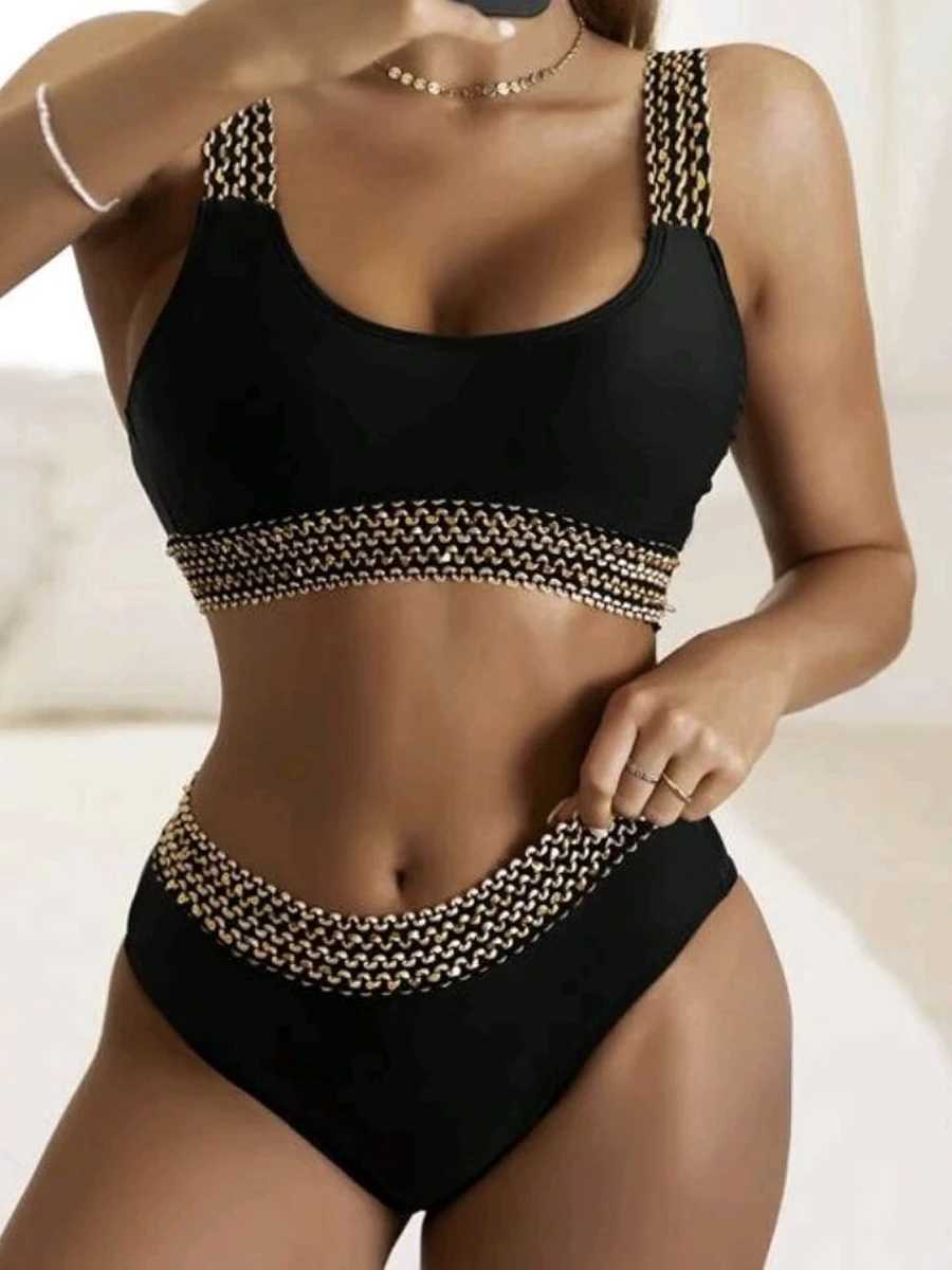 Sexy high waisted bikini womens high cut swimsuit Fa Padded Bathing Suit solid swimsuit two-piece beach wear summer swimsuitXJ250324