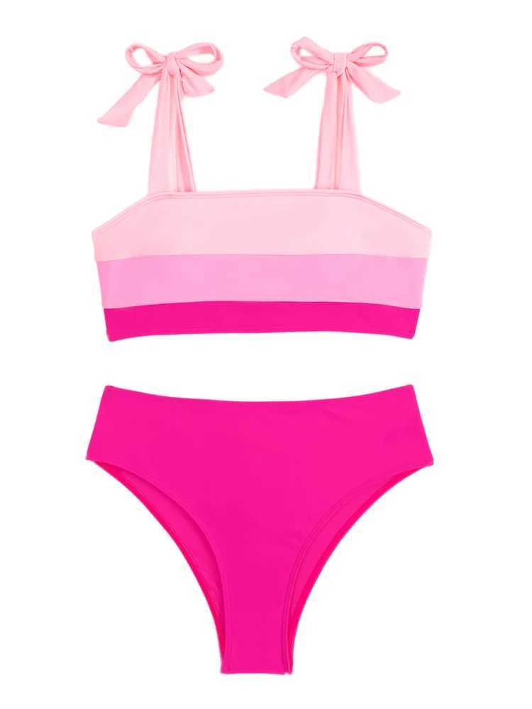 Sexy Tie Shoulder High Waist Bikini Set Two Piece Swimsuit Womens Apron Swimsuit Bandeau Brazil Biquini Beach WearXJ250324