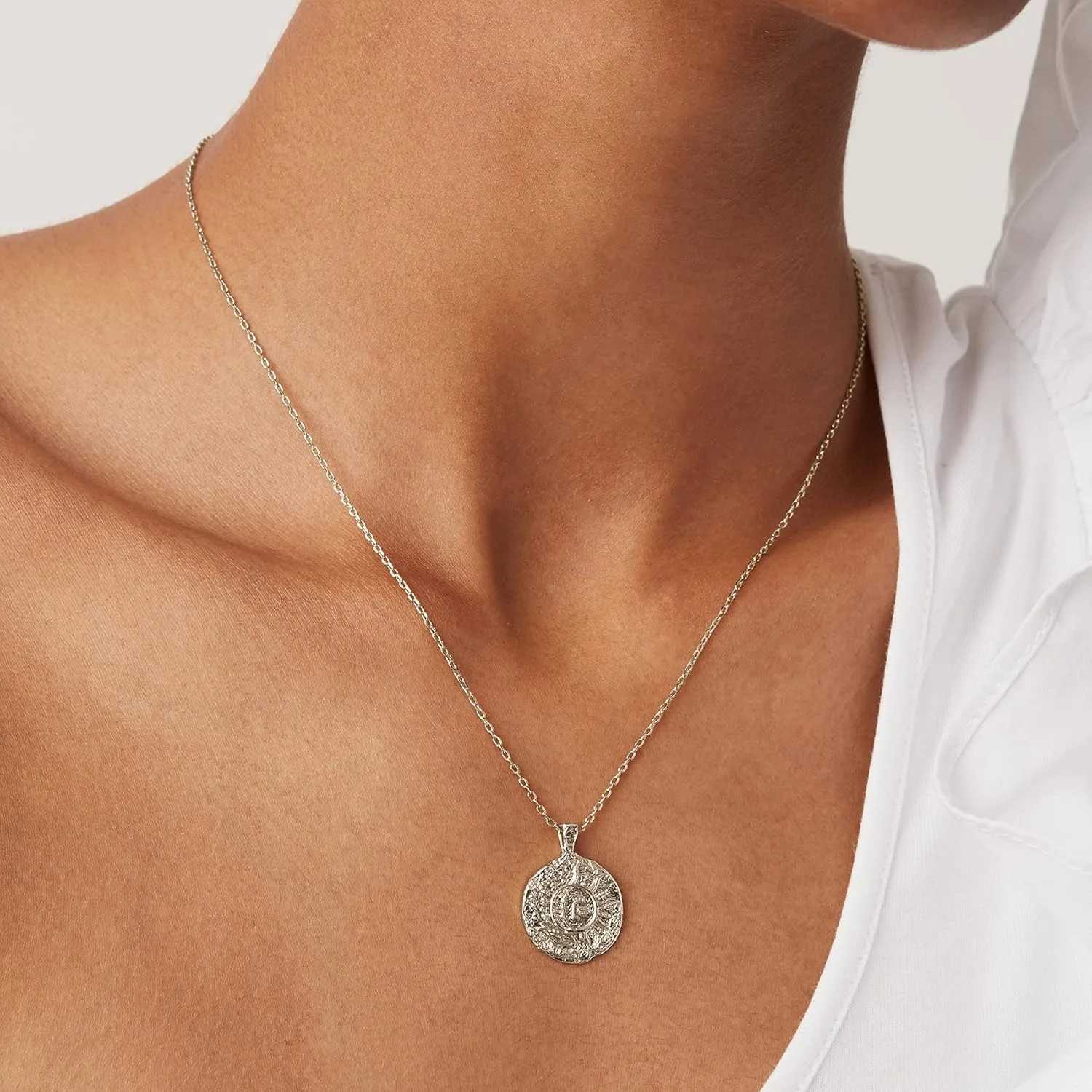 Gold plated and silver plated carved coin pendant necklace suitable for women Byzantine coin pendant Bohemian necklace W250325