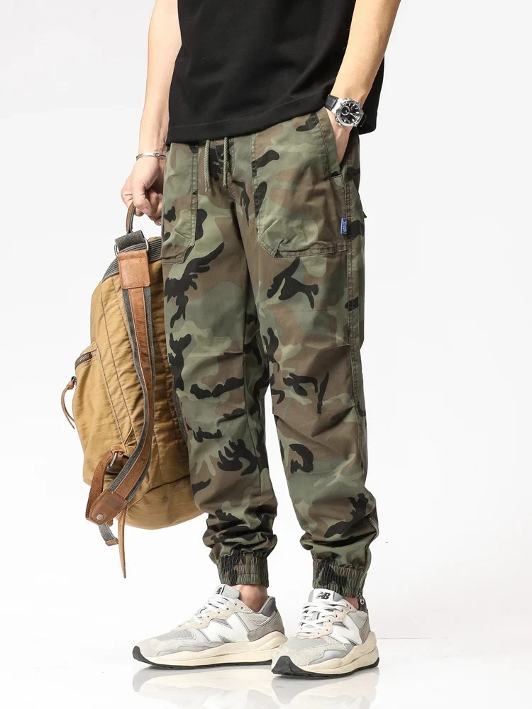 Multi pocket summer spring cargo pants mens zipper legs ankle length camouflage jogging cotton casual work clothes 250322