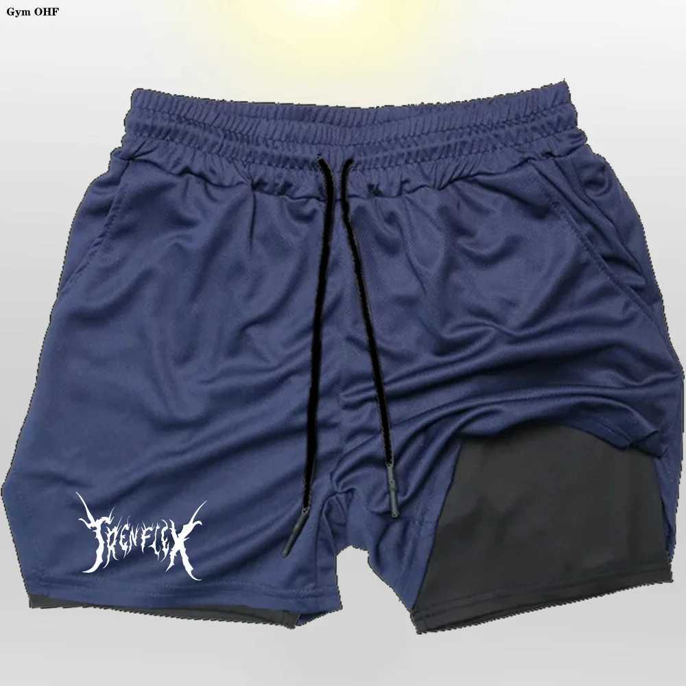 Anime sports shorts mens gym casual shorts 2-inch performance shorts double-layer running exercise fitness jogging shorts W250324